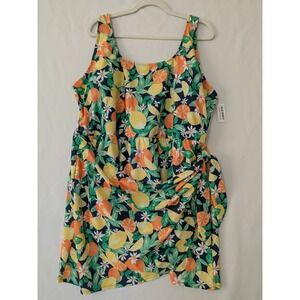 Old Navy Womens Swim Dress Swim Suite 1 Piece Wrap Style 4X Citrus Fruit Print